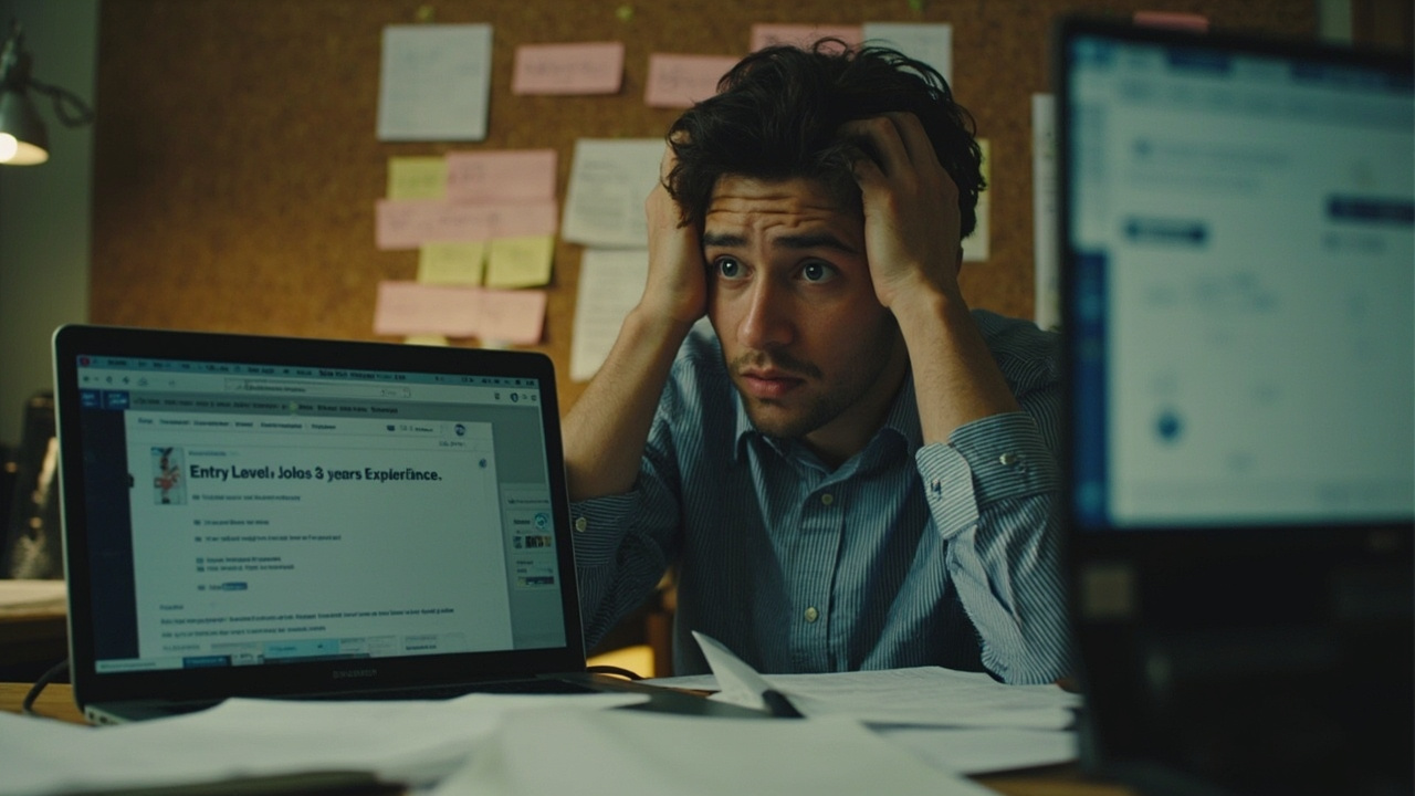 A job listing on a screen showing 'Entry Level' with '3 years experience required' highlighted